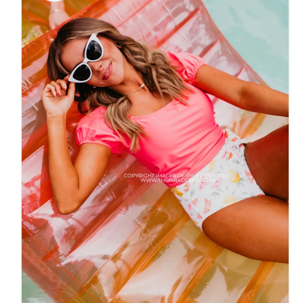 Pink Desert high waist tie front swim bottoms in citrus